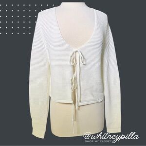 Dear John Cardigan White Textured Tie-Front Knit Crop Top, Women's Size S NWT